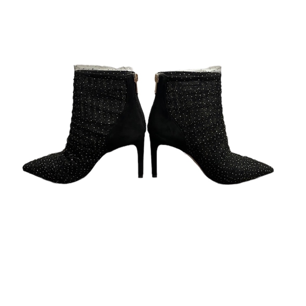 New in Box Sam Edelman Farren black Gold Tulle sexy pointed toe suede bootie 6